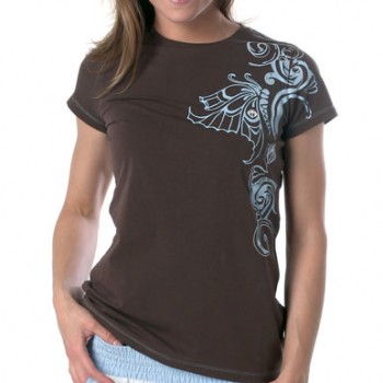 Коричневая женская футболка с аппликацией Maui Magic Butterfly Tee Chocolate